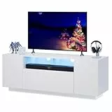 WLIVE TV-Schrank LED für Fernseher bis zu 55 Zoll, TV Lowboard mit Großem Stauraum, Fernsehtisch mit RGB LED-Beleuchtung, TV Board für Wohnzimmer Schlafzimmer, Weiß