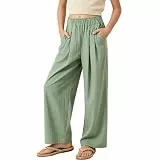 Rolanko Mädchen-Hose mit Weitem Bein, Fließender Paperbag Stil Elastische Taille Sommer Palazzo Hose mit Taschen für lockere Passform, Grün, 10-11 Jahre/150