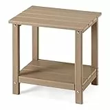 Amazon Basics Outdoor-Beistelltisch aus HDPE, Wetterfester Gartentisch mit Unterer Ablage, 60% Recyceltes Material, 42 cm x 32 cm x 42 cm, Holzoptik Braun
