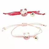 2 Stück Katze Maneki Neko Armband Glückskatze Keramik Perlen Armbänder Feng Shui Tier Armband Glücksschnur Geflochtene Handgelenkkette mit Glöckchen für Freund Liebhaber Geschenke Rot Rosa