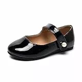 HEVA Klassische Mary-Jane-Schuhe für Mädchen mit Klettverschluss, Flache Schuhe für Hochzeitskleider Schulschuhe(9.5UK 27EU,Schwarz)