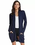 GRACE KARIN Damen Elastisch Offene Strickjacke Langarm Lang Knitwear Cardigan mit Taschen Strickmantel 2XL Navy Blau