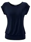 Fleasee Damen T-Shirt Kurz Ärmel Bluse Stretch Lässig Tunika Allover Druck Oberteile Top XXL Dunkel Blau
