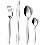 Hunnycook Besteck Set 6 Personen, 24-teiliges Edelstahl Essbesteck mit Liniengriff, Elegantes Besteckset mit Messer Gabel Löffel für Haus/Restaurant/Party, Spülmaschinenfest