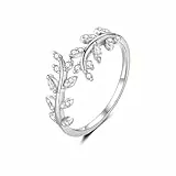 MASOP Ring Sterling Silber 925 Zweig Blatt Verstellbar Offener Ringe AAA Zirkonia Schmuck Sterlingsilber Geschenke für Damen Frauen Freundin Schwester Mutter