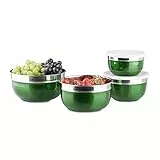 Relaxdays Schüssel Set mit Deckel, Edelstahl, verschiedene Größen, 4-teilig, Camping, HBT: 9 x 18,4 x 18,4 cm, grün