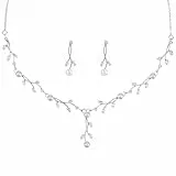 Yolev 2 Stück Hochzeitsschmuck Set Silber Braut Schmuck Set für Damen Brautschmuck Strass Kette Silber Dangle Ohrringe Glänzendes Armband Hochzeit Party Braut Brautjungfer Schmuck