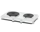 Rommelsbacher Doppelkochplatte Made in Germany, 2 Gussheizplatten 145 mm/180 mm, stufenlos regelbar, Überhitzungsschutz, 2500 Watt THL2597 Weiß Feueremailliert