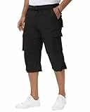 NANAMEEI Herren 3/4 Hose Outdoor Sommer Stretch Bermuda Shorts Männer Kurz Jagd Angeln Hose,Schwarz,XL