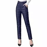 HOTIAN Damen Winter Warme Gänse Daunenhose Warme Gefütterte Jogginghose Winddicht Winterhose Ultraleichte Schneehose Navy L