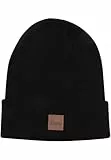 Urban Classics Unisex Strickmütze Leatherpatch Long Beanie Schwarz (Black 7), One Size (Herstellergröße: One Size)