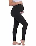 Joyaria Umstandshose Baumwolle Umstand-Leggings Lang Schwangerschaft Hosen High Waist Freizeithose Leicht Yogahose Stretch Schlafanzughose(Schwarz,M)