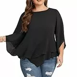 Hanna Nikole Damen Große Größen Elegant Long Bluse Kalte Schulter Festlich Tuniken Schwarz 50