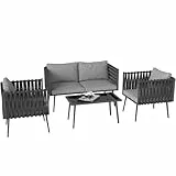 Outsunny Gartenmöbel Set 4 Personen wetterfest Balkonmöbel-Set mit 2er Sofa, Sessel Glastisch Sitzkissen Outdoor Sitzgruppe Gartengarnitur Gartenlounge für Garten Balkon Hellgrau