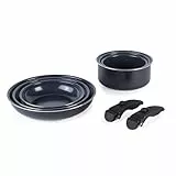 Russell Hobbs RH03321EU7 Smart Clip Topf- und Pfannenset – 8-teilig, Keramikbeschichtung, abnehmbare Griffe, stapelbar, PFAS-frei, induktionsgeeignet, Marineblau.