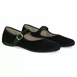PAYMA - Damen Mary Janes aus Samt. Flache Ballerinas, Casual Sandalen, Bequeme Maryjane Schuhe Schnallenverschluss. Farbe: Schwarz, Größe: EU 38