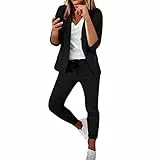 Generisch Hosenanzüge Damen Elegant Blazer 2-teilig Anzugjacke Karo Einfarbig Anzug Set Slimfit Festlich Damenanzug Freizeitmantel Business Mode Revers Mantel Sportlich Streetwear S-XXL