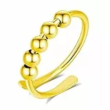 INFUSEU Anti Stress Ring, Fidget Angstring Ringe Verstellbar Bead Einstellbare Spinner Worry Schmuck Anxiety Ring Geschenk für Frauen Damen Mädchen (02-Gold2)