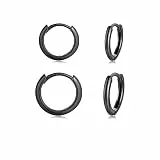 CERSLIMO Ohrringe Schwarz Creolen Silber 925 set 10mm 12mm Vergoldet Schmuck Valentinstag Geburstag Klein Geschenke für Damen Herren Mädchen Frauen Männer Beste Freundin Schwester Freunde