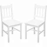 HOMCOM Esszimmerstuhl, 2er Set Küchenstühle, Küchenstuhl, Wohnzimmerstuhl mit Rückenlehne, Essstuhl für Küche, Esszimmer, Kiefernholz, 41 x 46,5 x 85,5 cm, Weiß