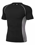 Wayleb Kompressionsshirt Herren Kurzarm Rundhals Sport T-Shirt Funktionsshirt Atmungsaktives Sportshirt Compression Shirt Gym Trainingshirt Schnelltrocknend Laufshirt, Schwarz L