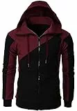 Ophestin Herren-Kapuzenpullover mit durchgehendem Reißverschluss, Fleece, Patchwork-Jacke, einfarbig, mit Kanga-Tasche, 1 rot, M