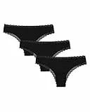 Snocks Tanga Damen mit Spitze aus Bio-Baumwolle 3er Pack - String Damen Klassisches Design - Angenehmes Tragegefühl ohne Einschneiden - Unsichtbare Unterwäsche - Schwarz - M