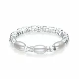 Silber Ring für Damen 925 Perlen Ringe Verstellbar Perlenring Elastischer Damenring Anti-Stress Fingerring Naturstein Silberring Stapelbare Perlenringe Elastisch Spinner Sterlingsilber Schmuck