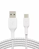 Belkin BoostCharge geflochtenes USB-C-Ladekabel, USB-C-/USB-Kabel, USB-Typ-C-Kabel für Geräte wie iPhone 16, iPhone 15, Samsung Galaxy S24, Pixel, iPad Pro, Mini und Nintendo Switch, 1 m, Weiß