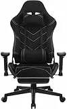 WOLTU Gaming Stuhl Stoff für Sommer, Atmungsaktiv Bürostuhl Gaming Chair Ergonomisch mit Lendenkissen, Gamer Stuhl Racing PC-Stuhl mit Wippfunktion & Fußstütze Live-Streaming Drehstuhl Schwarz
