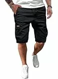 JMIERR Kurze Hosen Herren Baumwolle Cargo Shorts Herren Sommer Freizeithose mit Taschen Schwarz L