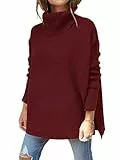 Hormtaer Pullover Damen Winter Rollkragenpullover Warm Oversized Strickpullover Rollkragen Stricken Pulli Grobstrickpullover Sport Sweatshirt Casual Lose Langarm Oberteile (Weinrot1, XL)