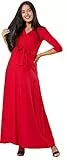 HAPPY MAMA. Damen 2in1 Umstands gerafften Stillkleid Maxikleid 3/4 Ärmel. 608p (Rot, 40, L)