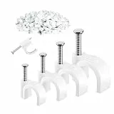 200 Stück kabelschellen Nagelschellen,4 Größen (4 mm, 6 mm, 8 mm, 10 mm) kabelklemmen Wand, kabelschelle,kabelbefestigung,Kabel Halter mit Nagel, zur Organisation von Ethernet, USB, Telefon (Weiß)