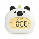 IHALO Cute Panda Digital Kinderwecker mit Nachtlicht, Digitales LED-Display, Ok to Wake DREI Alarme, Wochenendmodus und Snooze, Datum, Uhrzeit, Temperatur, Wiederaufladbar, Dekoration für Babyzimmer