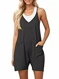 Ebifin Damen Latzhose Kurz Arbeitshose Sommer Lose Overall Jumpsuit Ärmelloser Latzhosen mit Große Taschen.Dunkelgrau.S