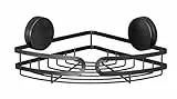 WENKO Static-Loc Plus Eckablage Pavia Schwarz, Badezimmerregal, Befestigen ohne bohren, sicherer Halt durch statische Haftung auf glatten, luftundurchlässigen Flächen, 27 x 9,8 x 20 cm, Stahl lackiert