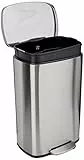 Amazon Basics Rechteckig 50 l Mülleimer für die Küche mit Stahlrohrpedal - Sanft Schließend mit Deckel, für Küche, Bad oder Büro, 13.2 gallons, Satiniertes Nickel