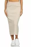 Eight 2 Nine Damen Midi Strick-Rock LETN-084 Damenrock wadenlang mit Schlitz Light Beige M