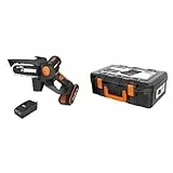 WORX WG325E NITRO Profi Mini Akku-Kettensäge 20V Einhand Ast-Säge starker Brushless Motor 12cm Schnittlänge leicht & Ladegerät & WA0071 Werkzeugkoffer aus robustem Kunststoff