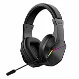 Vikye Kabellose Gaming-Headsets, Bluetooth-Over-Ear-Kopfhörer mit 40-mm-Treibern, Omnidirektionalem Mikrofon, LED-Leuchten, Geringer Latenz für Mobiles PC-Gaming (Schwarz + kabellose BT-Version)