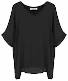 Van Der Rich ® - Bluse Locker aus Voile Chiffon V-Ausschnitt mit Innenfutter - Damen (Schwarz, XL-XXL)
