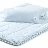 aqua-textil Soft Touch Bettdecke 4 Jahreszeiten 220 x 240 cm Set inkl 2X Kopfkissen 40 x 80 cm Winter Sommer Steppdecke Oeko-TEX