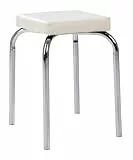 Home4You Sitzhocker - Stapelbar - Belastbar bis 90 kg - 36x47x36 cm - Weiß - Chromfarben - Metall - Kunstleder - Metallhocker Stapelhocker Küchenhocker