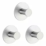 WENKO Wandhaken Celano, runder Garderobenhaken aus rostfreiem Edelstahl, selbstklebend, Befestigung ohne Bohren, Ø 5 x 3,3 cm, Edelstahl matt (Packung mit 3)