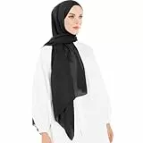 Kopftuch Damen Hijab - Schwarz Chiffon Hijab Kopftuch Für Damen - Moderne Muslimisch Chiffon Hidzab Tuch Schal Kopftucher - Seidenweiche Tush Schal Für Frauen - Schwarz