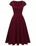 Berylove Kleid Elegant Abendkleid Lang Elegant für Hochzeit Kleid mit Herausschnitt A Linien Kleid Damen Festlich 8009 Burgundy L