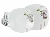 CreaTable, 24025, Serie Square Orchidee, 12-teiliges Geschirrset für 6 Personen, Tafelservice aus Porzellan, spülmaschinen- und mikrowellengeeignet, Qualitätsproduktion