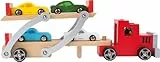 small foot Autotransporter aus Holz, mit abnehmbarem Anhänger und 4 bunten Autos, für Kinder ab 3 Jahren, 4222