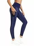 Flatik Sport Leggings Damen mit Taschen，Damen Blickdicht Leggings Damen Fitnesshose Sporthose Laufende Leggings XL